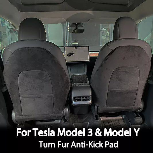 2023 For Tesla Model 3 2017-2023 Model Y Turn Fur Suede Seat Back Anti Kick Protectors Cover Mats Full Surrounded Seatback Pad