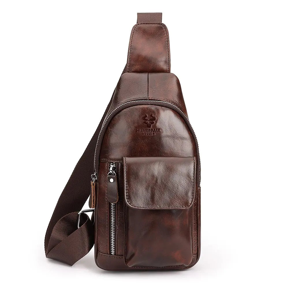 HUMERPAUL Genuine Leather Chest Bag for Men Anti-thef