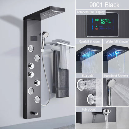 LED Light Shower Panel Waterfall Rain Digital Display Shower Faucet Set SPA Massage Jet Bathroom Column Mixer Tap Tower System-Masscheap