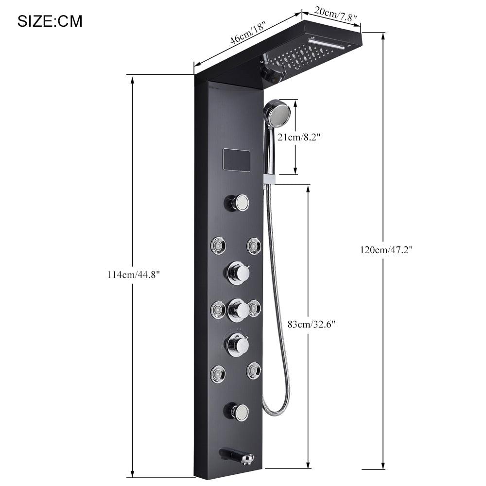 LED Light Shower Panel Waterfall Rain Digital Display Shower Faucet Set SPA Massage Jet Bathroom Column Mixer Tap Tower System-Masscheap