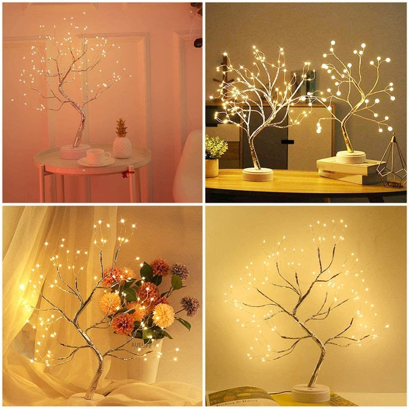 LED Night Light Tabletop Bonsai Tree Light Lamp USB or Touch Switch Copper Wire Bedside Light for Bedroom Children Home Decor-Masscheap