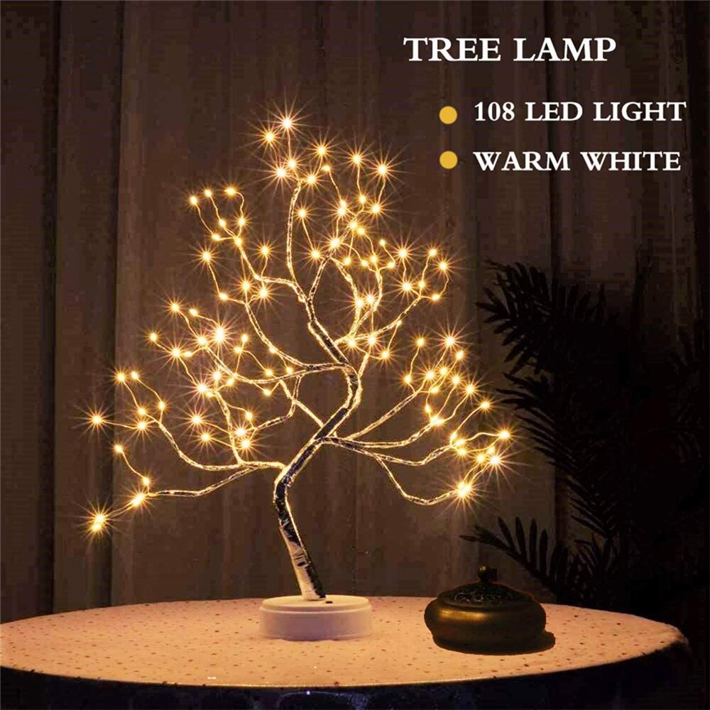 LED Night Light Tabletop Bonsai Tree Light Lamp USB or Touch Switch Copper Wire Bedside Light for Bedroom Children Home Decor-Masscheap