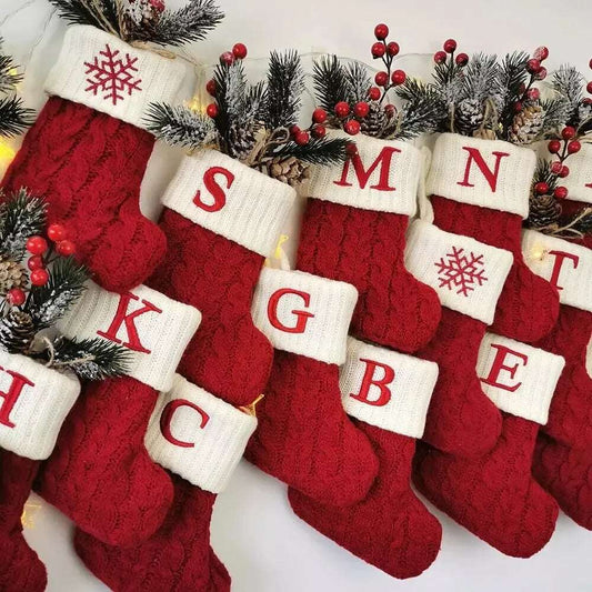 Name Letter Christmas Socks Red Snowflake DIY Alphabet Knitting Stocking Christmas Tree Pendant Decorations For Home Xmas Gifts-Masscheap