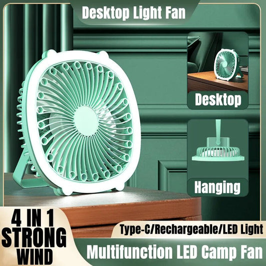 Stay Cool Anywhere with the Versatile 4-in-1 Rechargeable Fan with Light - Perfect for Camping, Desktop, and More!-Masscheap