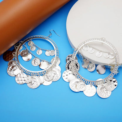 Vintage Tribal Coins Big Hoop Banjara Belly Dance Gypsy Earrings Pendant For Women Brincos Jewelry Bijoux Oorbellen Aretes-Masscheap