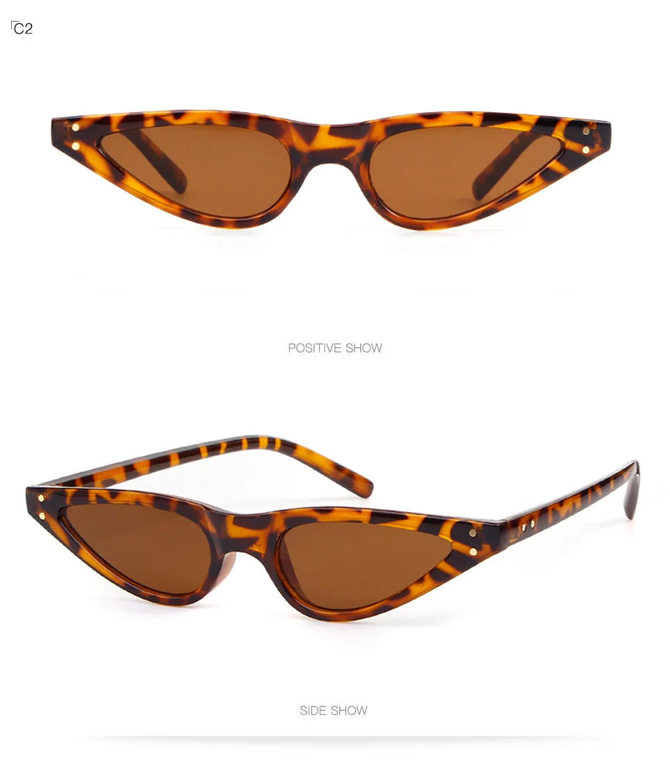 WHO CUTIE 2018 Small RED Sunglasses Cat Eye Women Brand Design Cateye Frame Retro Skinny Triangle Slim Sun Glasses Shades OM520B-Masscheap