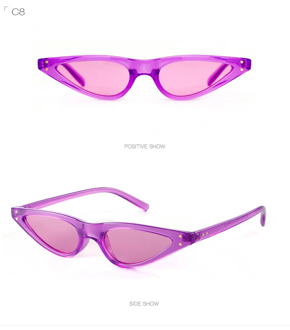 WHO CUTIE 2018 Small RED Sunglasses Cat Eye Women Brand Design Cateye Frame Retro Skinny Triangle Slim Sun Glasses Shades OM520B-Masscheap