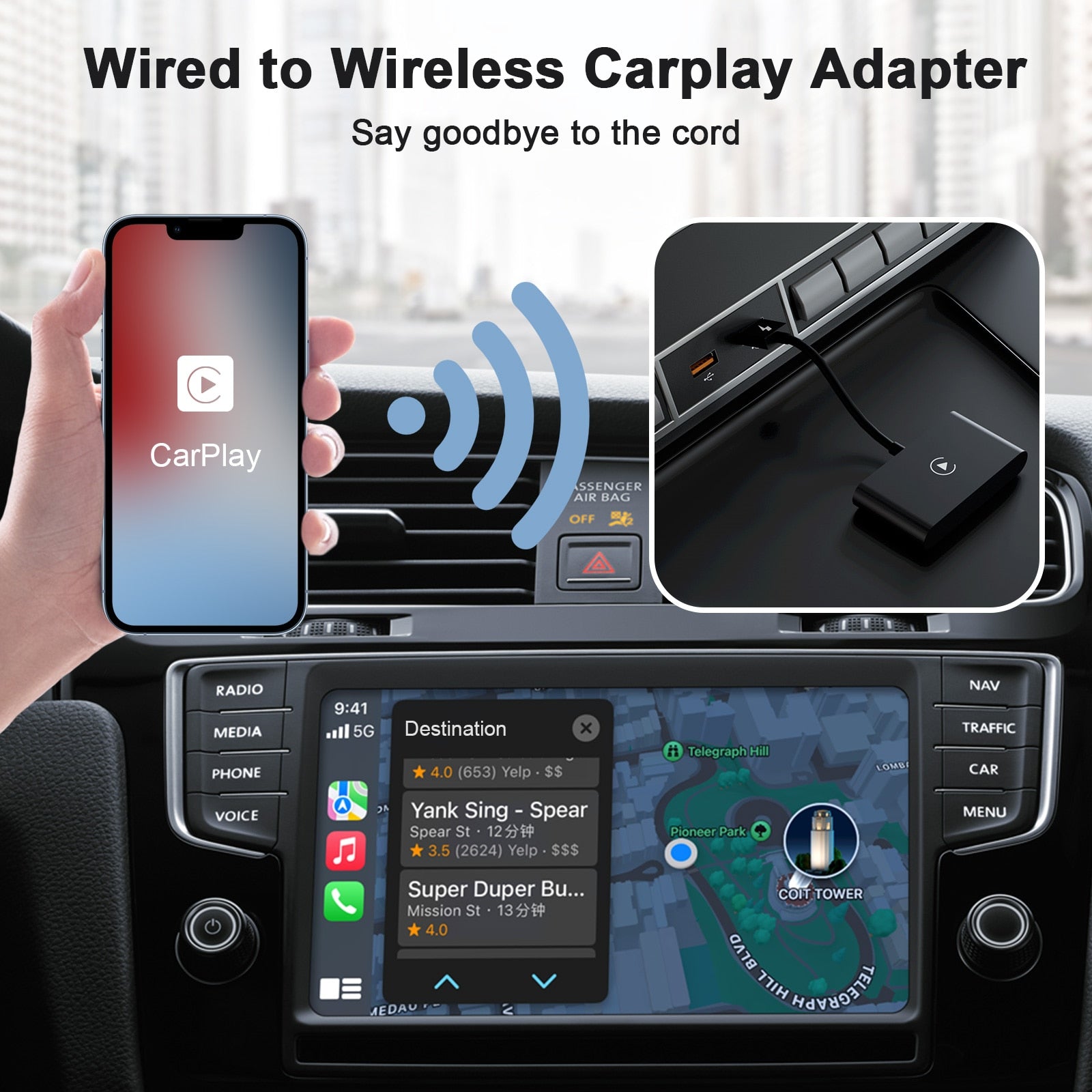 Wireless Car Play Adapter For Wired To Wireless For Android or Apple Auto Dongle Bluetooth 5GHz WiFi with USB C OTG Converter-Masscheap