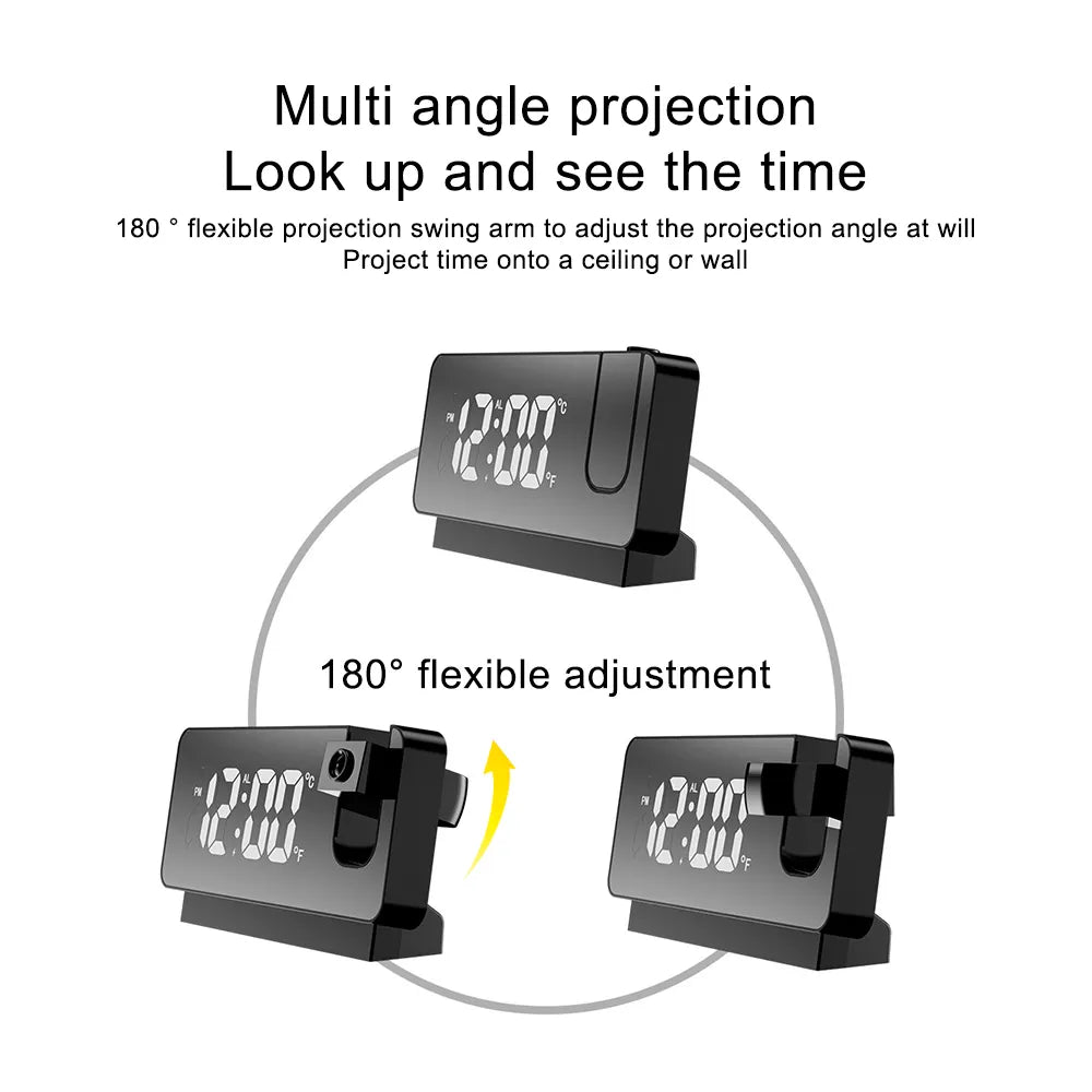 180° Rotation LED Digital Projection Alarm Clock USB