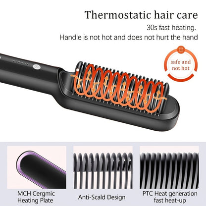 2-in-1 Electric Hair Straightener Brush Hot Comb Adjustment Heat Styling Curler Anti-Scald Comb, 2-in-1 Styling Tool For Long-Lasting Curls And Straight Hair-Masscheap