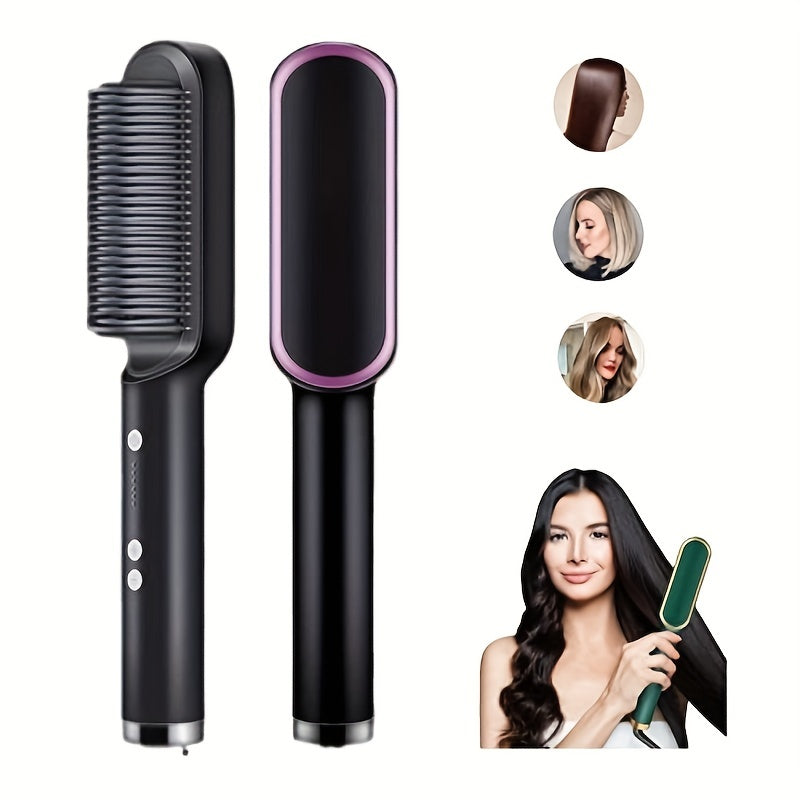 2-in-1 Electric Hair Straightener Brush Hot Comb Adjustment Heat Styling Curler Anti-Scald Comb, 2-in-1 Styling Tool For Long-Lasting Curls And Straight Hair-Masscheap