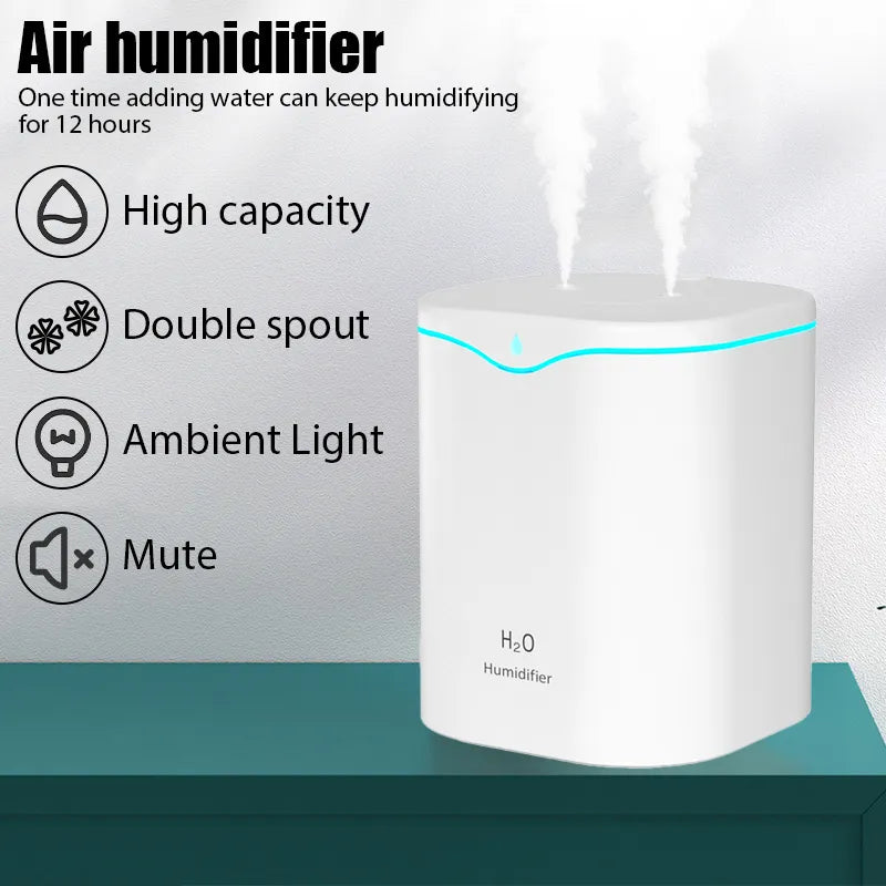 2000ML USB Air Humidifier Double Spray Port Essential Oil