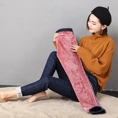 2023 Women Thermal Jeans Winter Snow Warm Plush Stretch