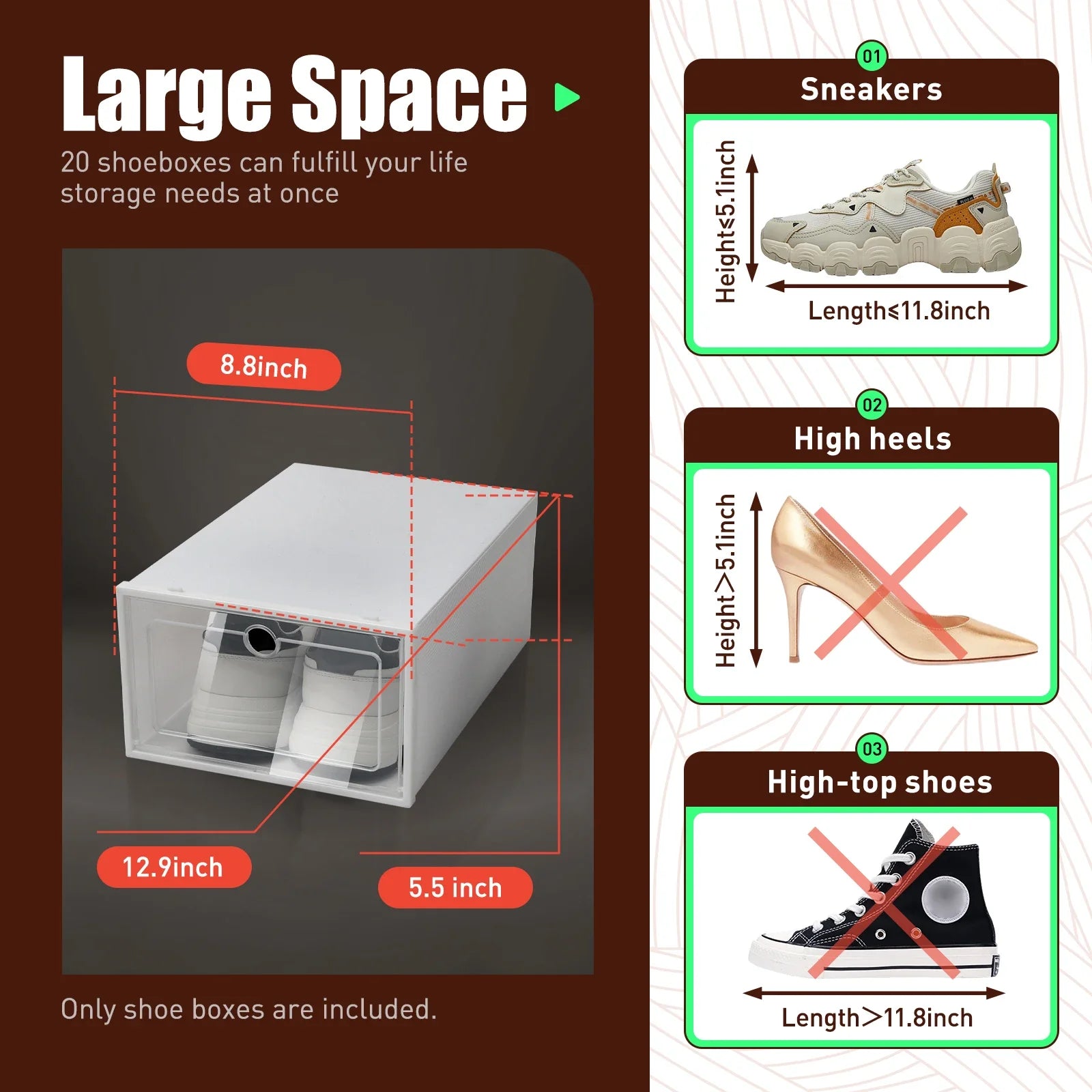 20pcs Shoe Box Set Foldable Storage Plastic Clear Home