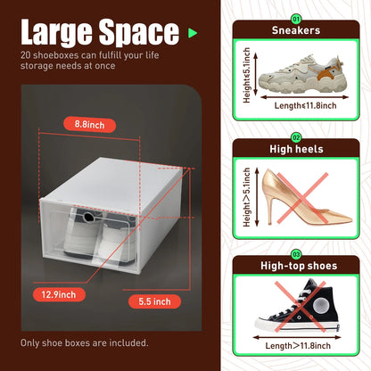20pcs Shoe Box Set Foldable Storage Plastic Clear Home