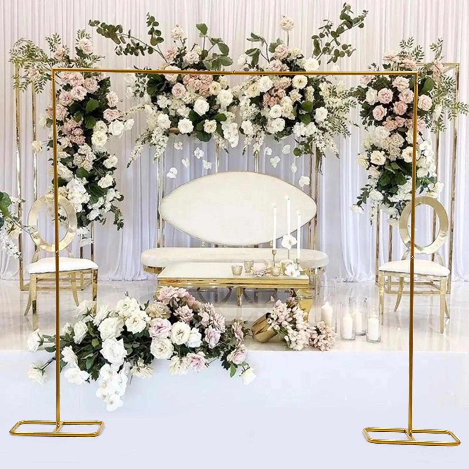 2*2.1M Gold Wedding Arch Door Square Metal Flower Rack with