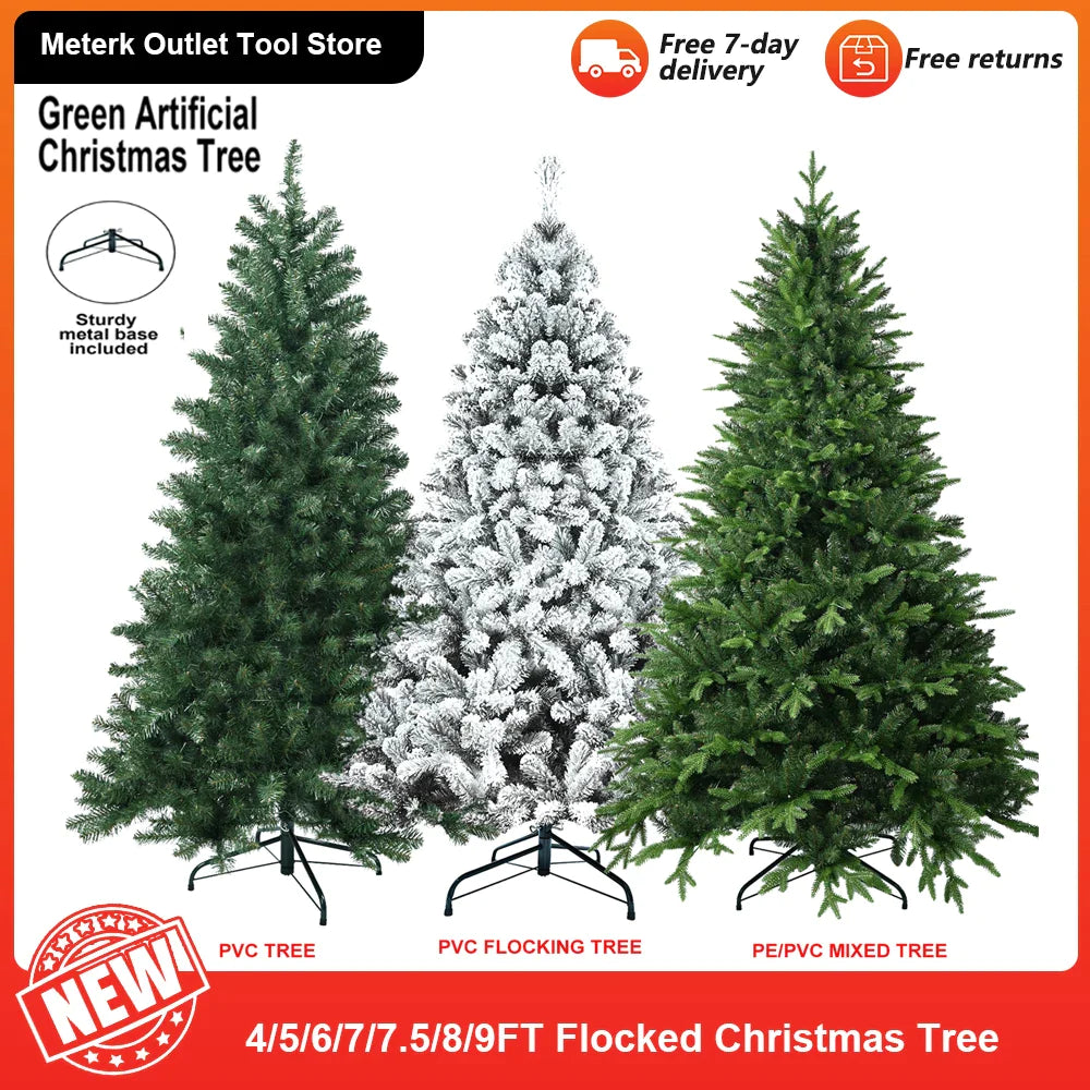 4/5/6/7/7.5/8FT Flocked Christmas Tree Artificial Holiday