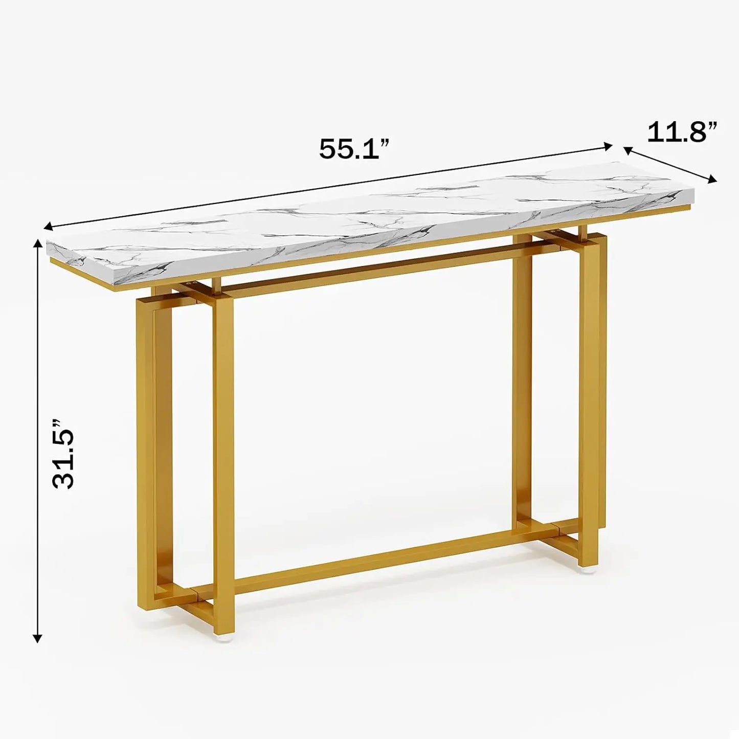 55’’ Gold Console Table Marble Pattern Top Entry Table