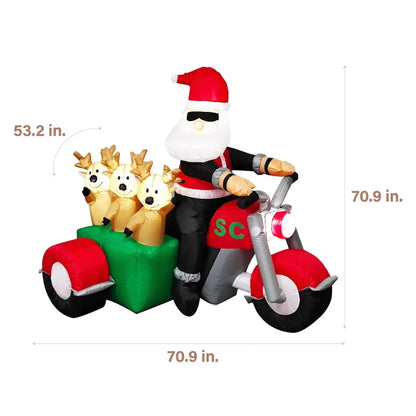 6ft Inflatable Santa on Motorcycle and Reindeer Sidecar W/