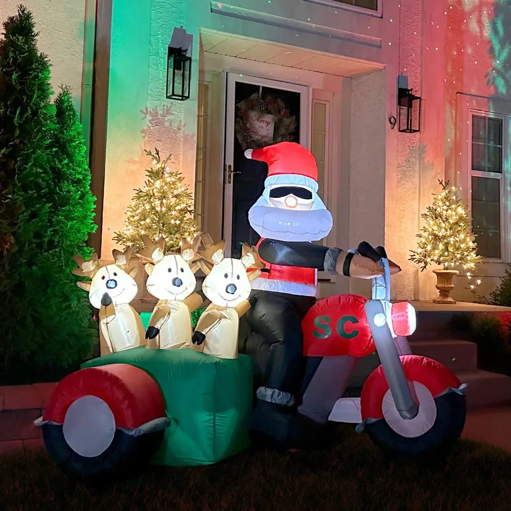 6ft Inflatable Santa on Motorcycle and Reindeer Sidecar W/