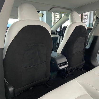 2023 For Tesla Model 3 2017-2023 Model Y Turn Fur Suede Seat Back Anti Kick Protectors Cover Mats Full Surrounded Seatback Pad