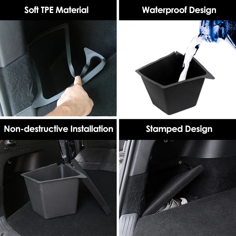 Futhope Car Trunk Side Storage Box For Tesla Model Y 2018-24 Hollow Cover Organizer Flocking Mat Partition Board Stowing Tidying