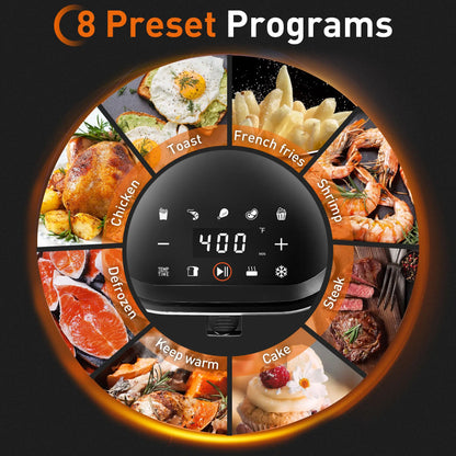 8 Automatic Programmes Air Fryer with Digital LED Touch Screen Air Fryer 4.5 L, Oilless Cooker Preheating and Keeping Warm