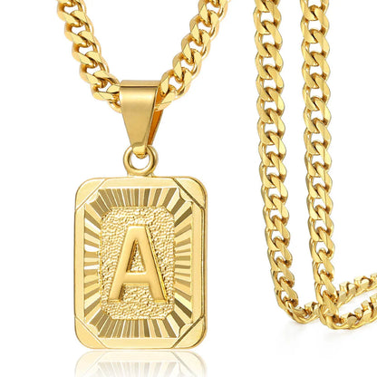 A-Z Pendant Letter Necklace for Men Women Stainless Steel