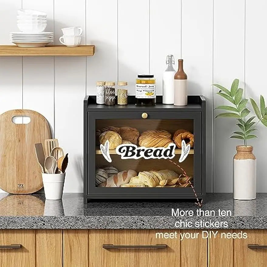 Black Bread Box for Kitchen Countertop Large Bread Storage