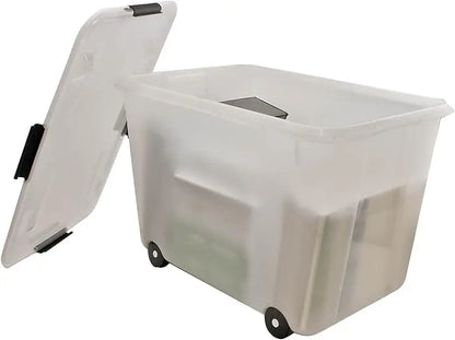 Rolling Storage Box with Snap Lid 15-Gallon Size Clear