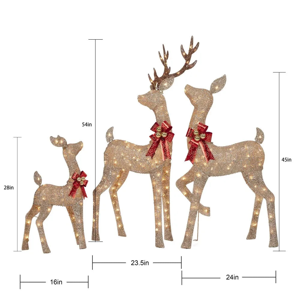 Set of 3 Light-up Glitter Deer Family With 210 Clear