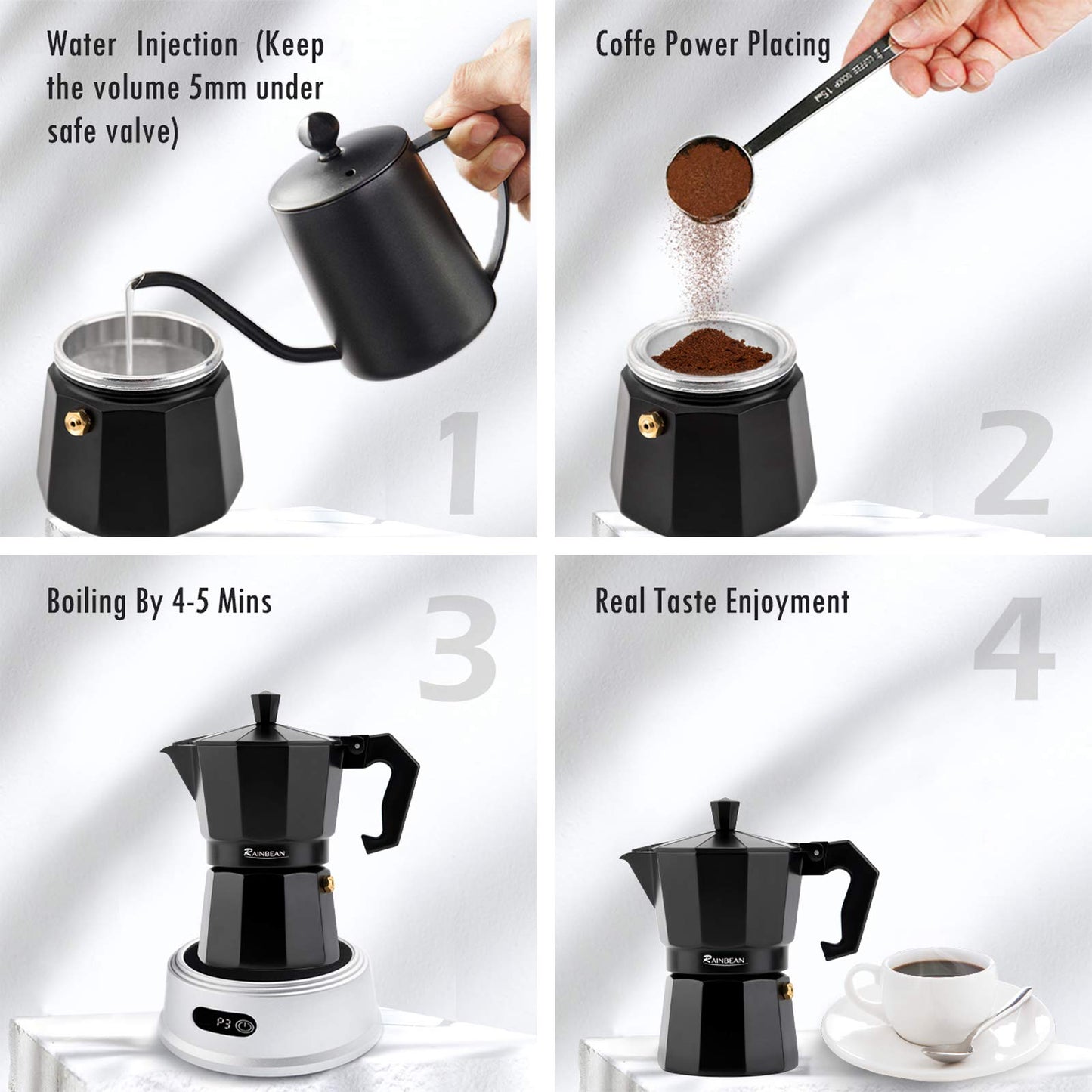 Stovetop Espresso Maker Espresso Cup Moka Pot Classic Cafe Maker Percolator Coffee Maker Italian Espresso for Gas or Electric Aluminum Black Gift package with 2 cups Amazon Platform Banned-Masscheap
