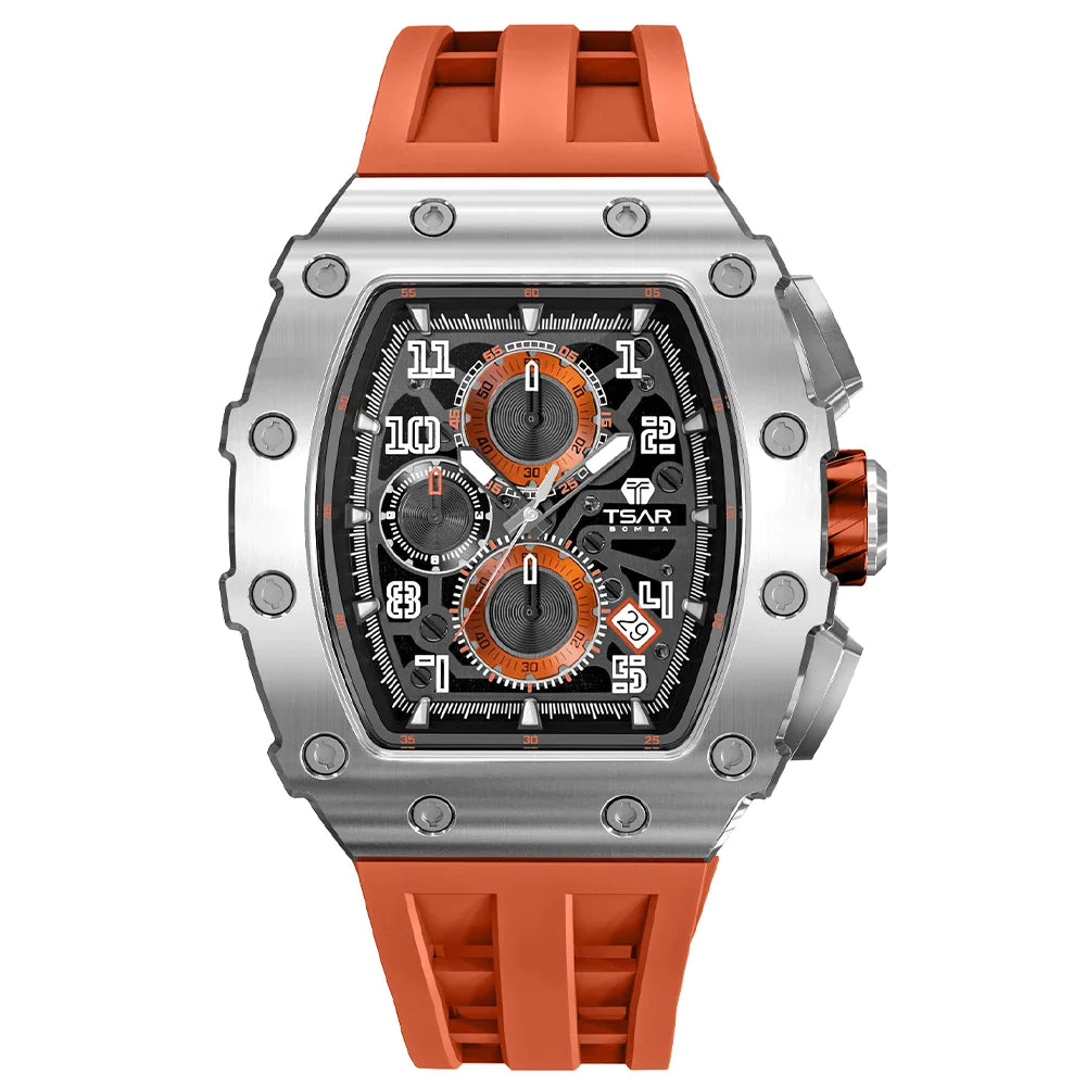 Tonneau Wristwatch for Men TSAR BOMBA Luxury Sapphire