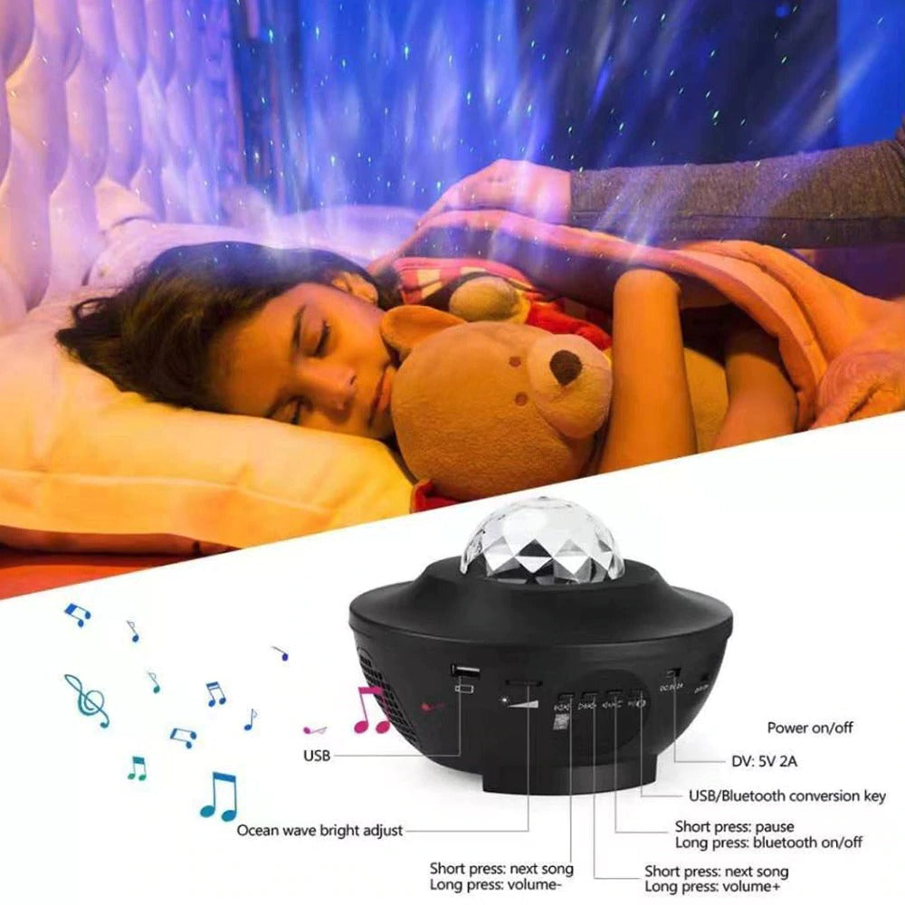 USB LED Star Night Light Music Starry Water Wave LED Projector Light Bluetooth Projector Sound-Activated Projector Light Decor-Masscheap
