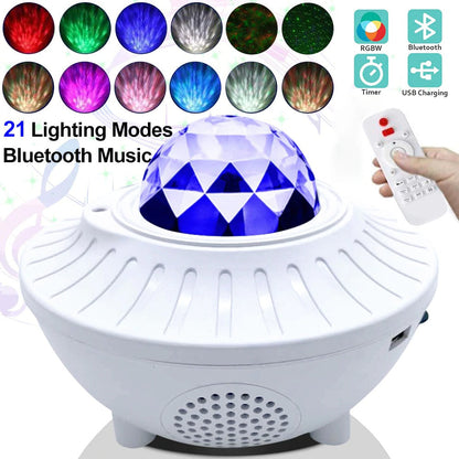 USB LED Star Night Light Music Starry Water Wave LED Projector Light Bluetooth Projector Sound-Activated Projector Light Decor-Masscheap