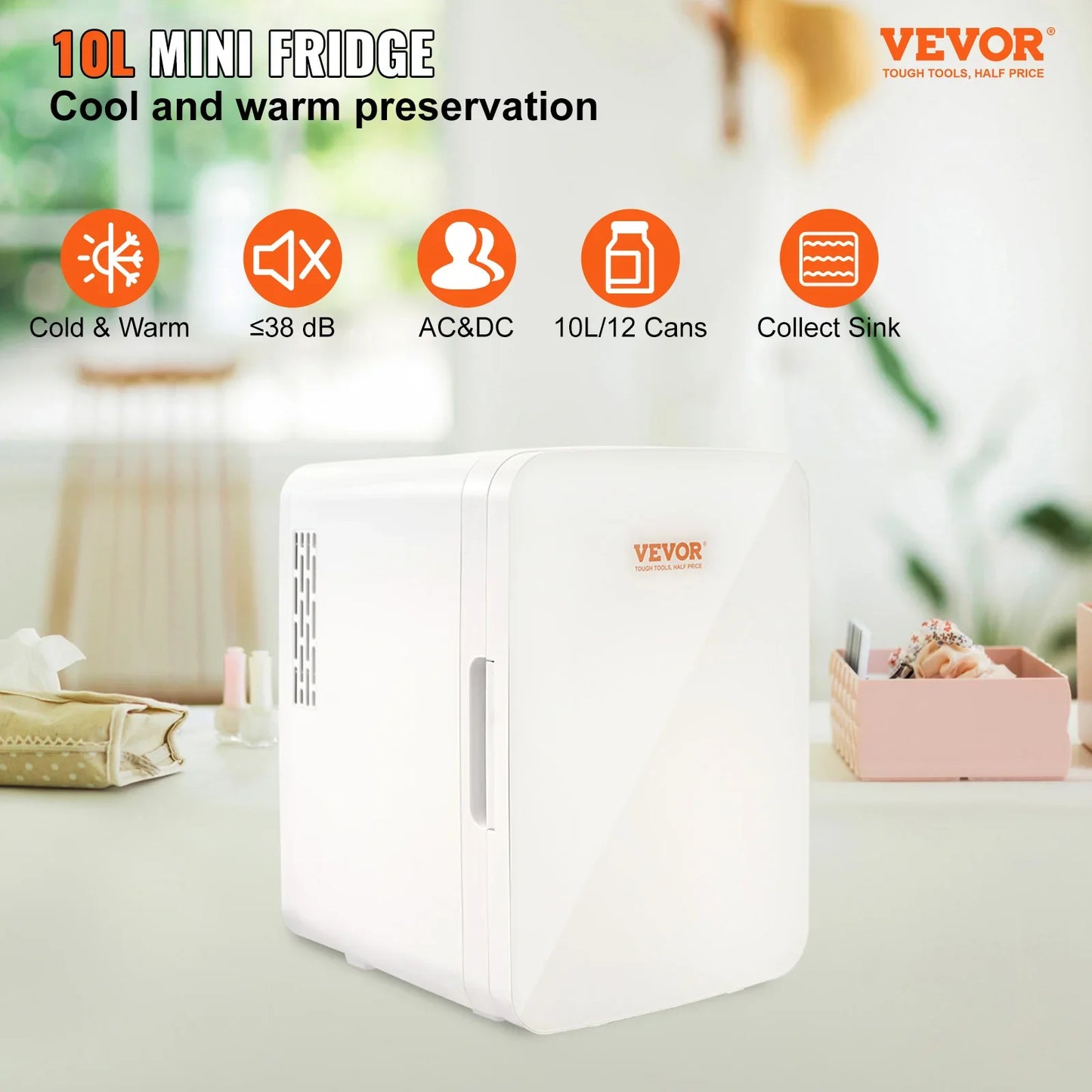 VEVOR 10L Portable Mini Refrigerator Electric Single Door