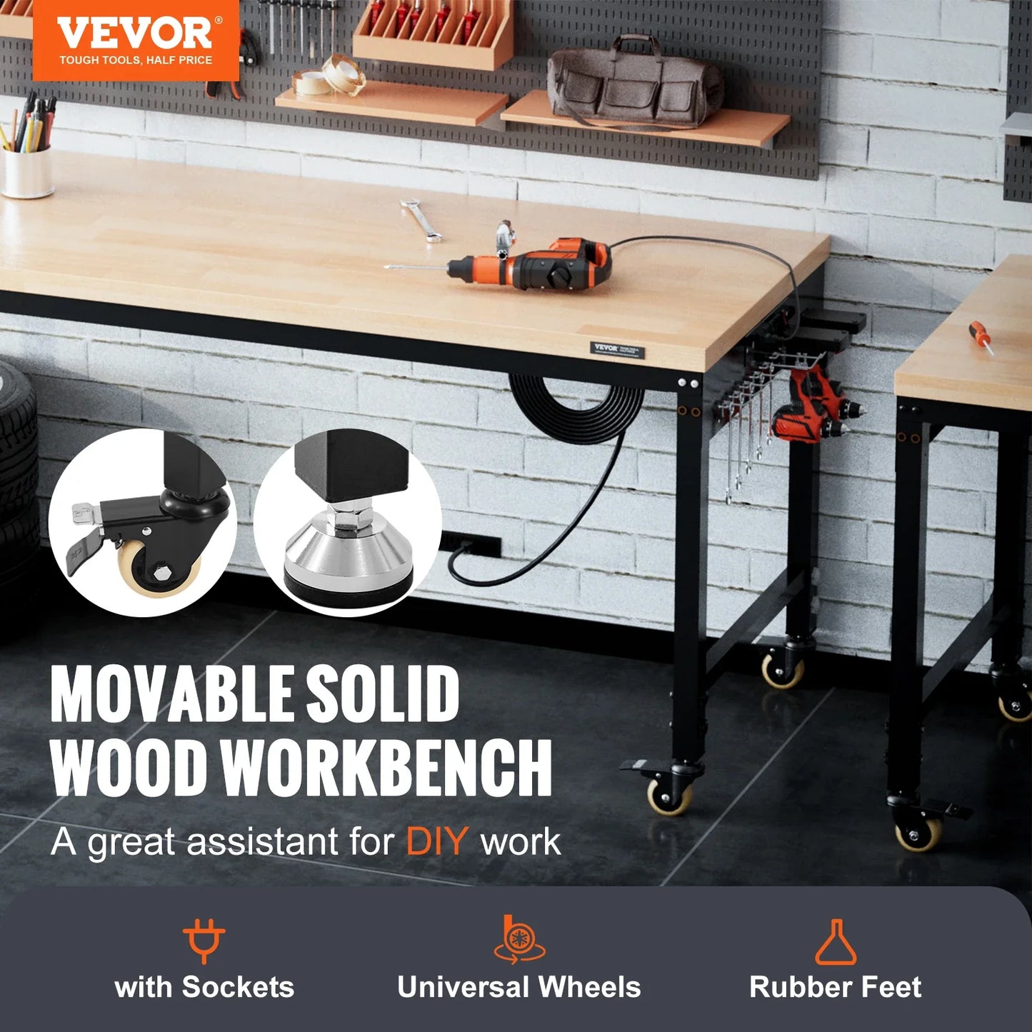 VEVOR 2000 LBS Adjustable Workbench Garage Worktable with