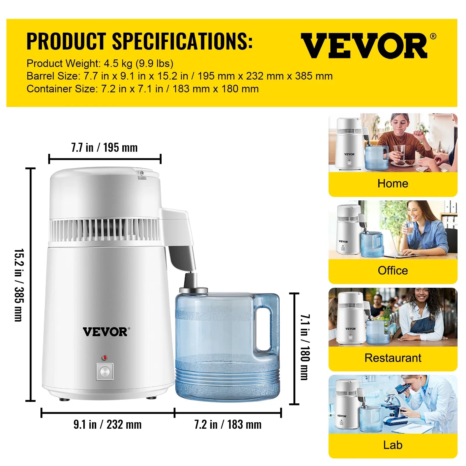 VEVOR 4L Water Distiller Purifier Filter Dispenser Heating