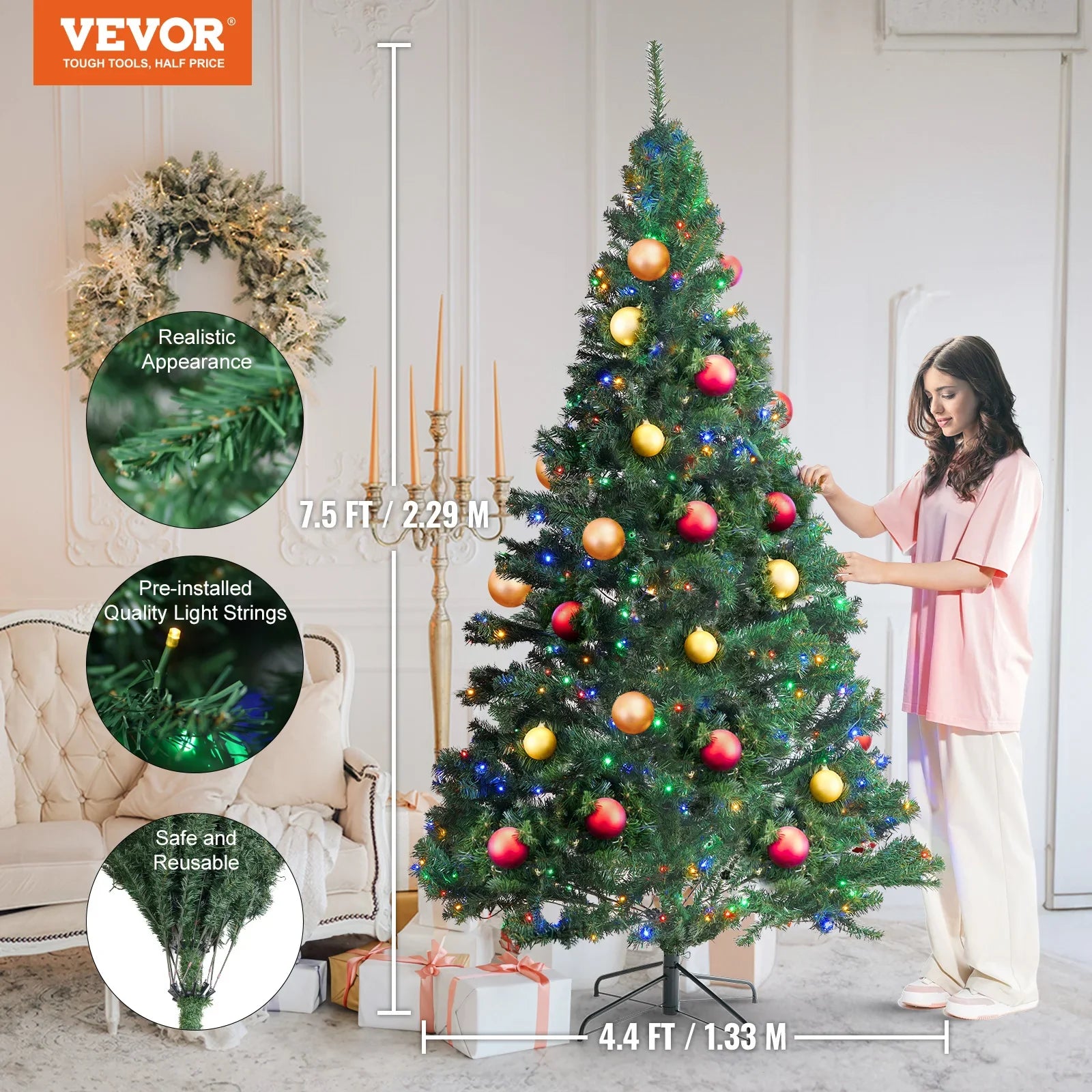 VEVOR Christmas Fairy String Light 7.5ft Christmas Tree
