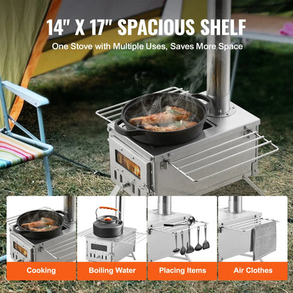 VEVOR Wood Stove 80 in Stainless Steel Camping Tent Stove