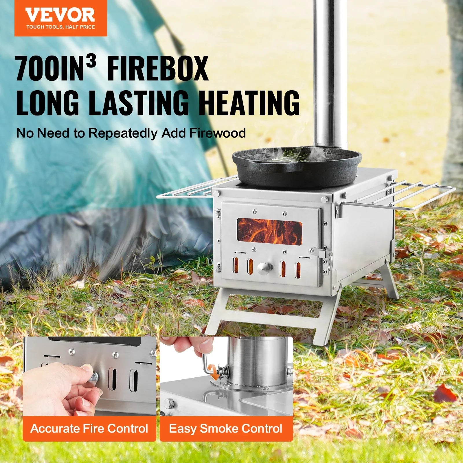 VEVOR Wood Stove 80 in Stainless Steel Camping Tent Stove