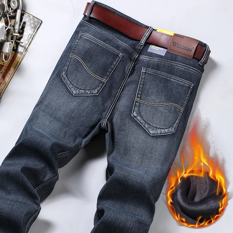 Winter Thermal Warm Flannel Stretch Jeans Mens Winter
