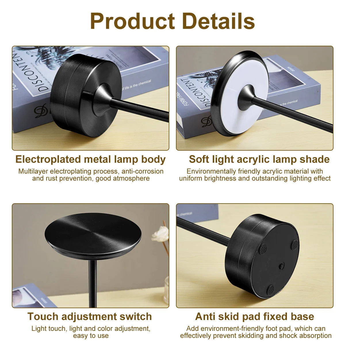 Wireless Table Lamp Touch Sensor Rechargeable Desktop Night