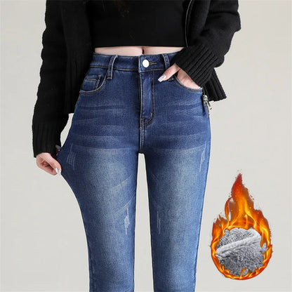 Women Thermal Jeans Winter Snow Warm Plush Stretch Jeans